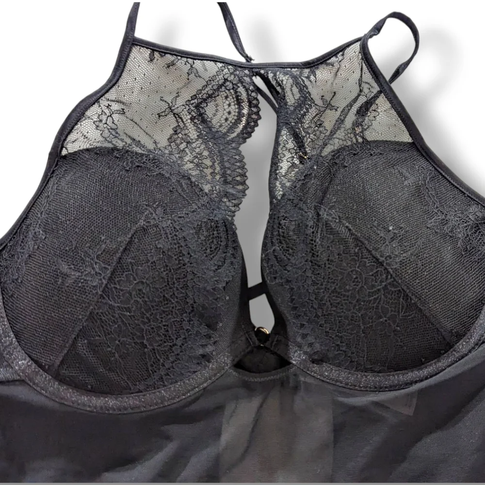 NWT Auden Black Chemise And Thong, lace, Push-up, Strappy, Size Medium - Picture 5 of 16